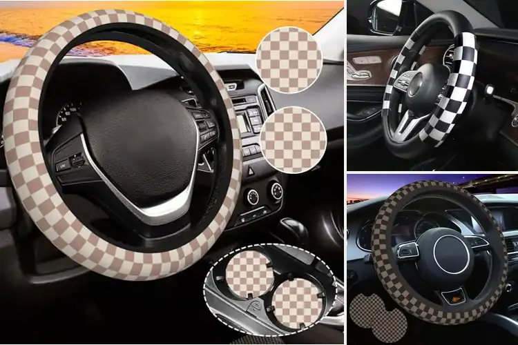 Detailed view of Best Non Slip Plaid Inner Steering Wheel Covers